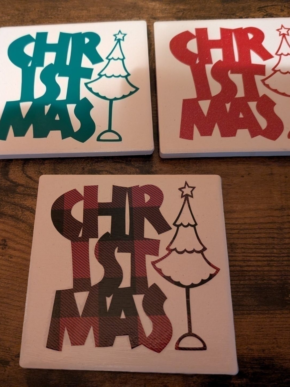 Holiday 'Christmas' Decorative Coasters - Red, Teal, Plaid